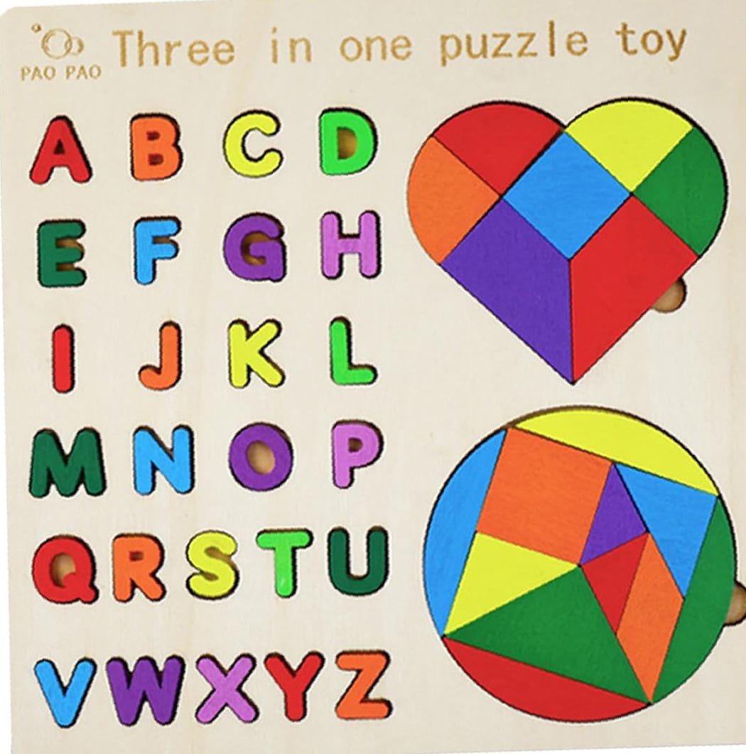 3-in-1 Alphabet Puzzle Toy with Tangram Shapes – Educational Wooden Learning Board - Image 6