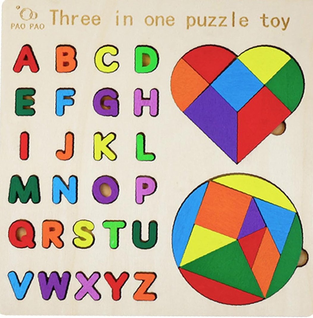 3-in-1 Alphabet Puzzle Toy with Tangram Shapes – Educational Wooden Learning Board - Image 4