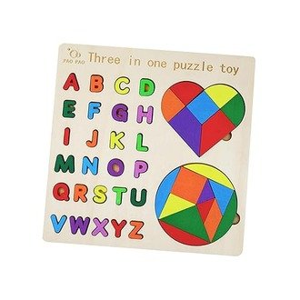 3-in-1 Alphabet Puzzle Toy with Tangram Shapes – Educational Wooden Learning Board - Image 3
