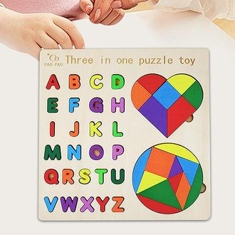 3-in-1 Alphabet Puzzle Toy with Tangram Shapes – Educational Wooden Learning Board - Image 2