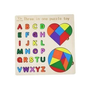 3-in-1 Alphabet Puzzle Toy with Tangram Shapes – Educational Wooden Learning Board