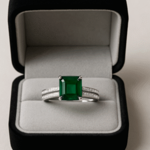 Emerald Cut Emerald and Diamond Engagement Ring