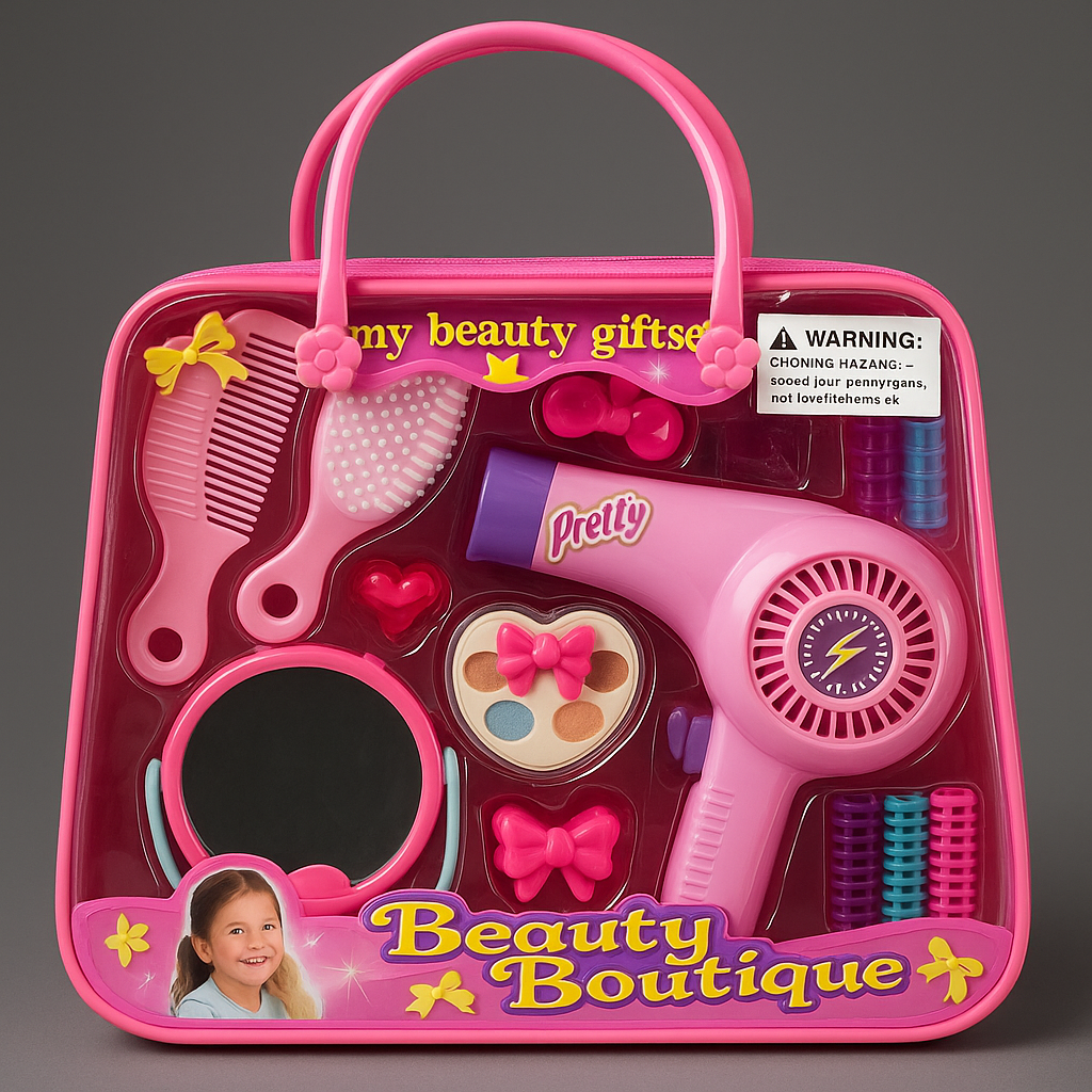 Kids Beauty Play Set – 12-Piece Pretend Makeup & Hair Styling Kitk - Image 4