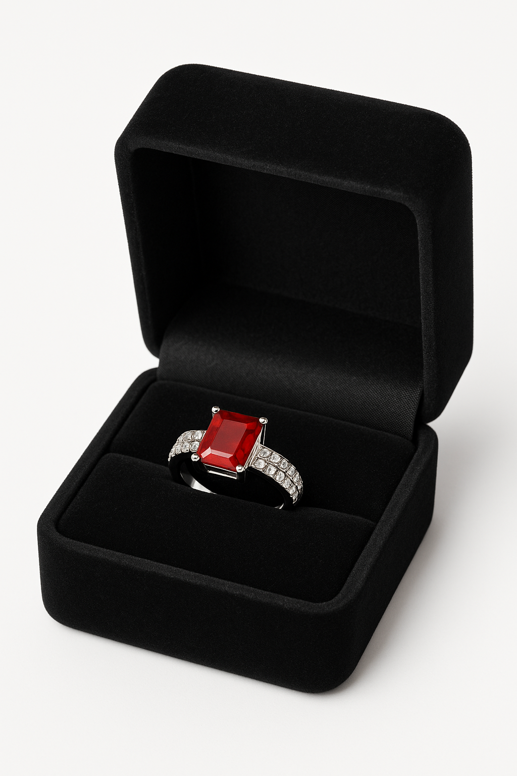 Elegant Square mehroon Stone Ring with ring box