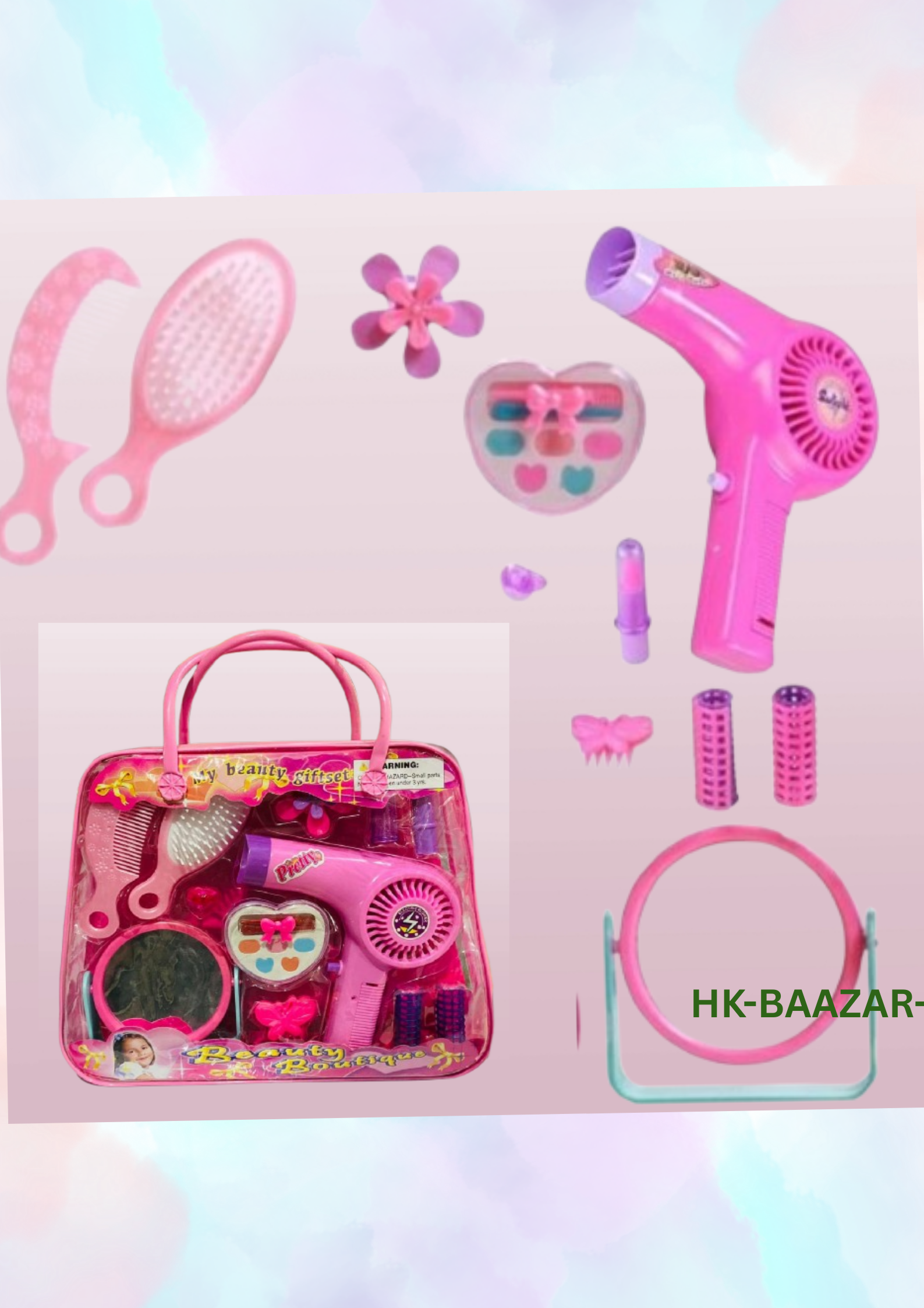 Kids Beauty Play Set – 12-Piece Pretend Makeup & Hair Styling Kitk - Image 3