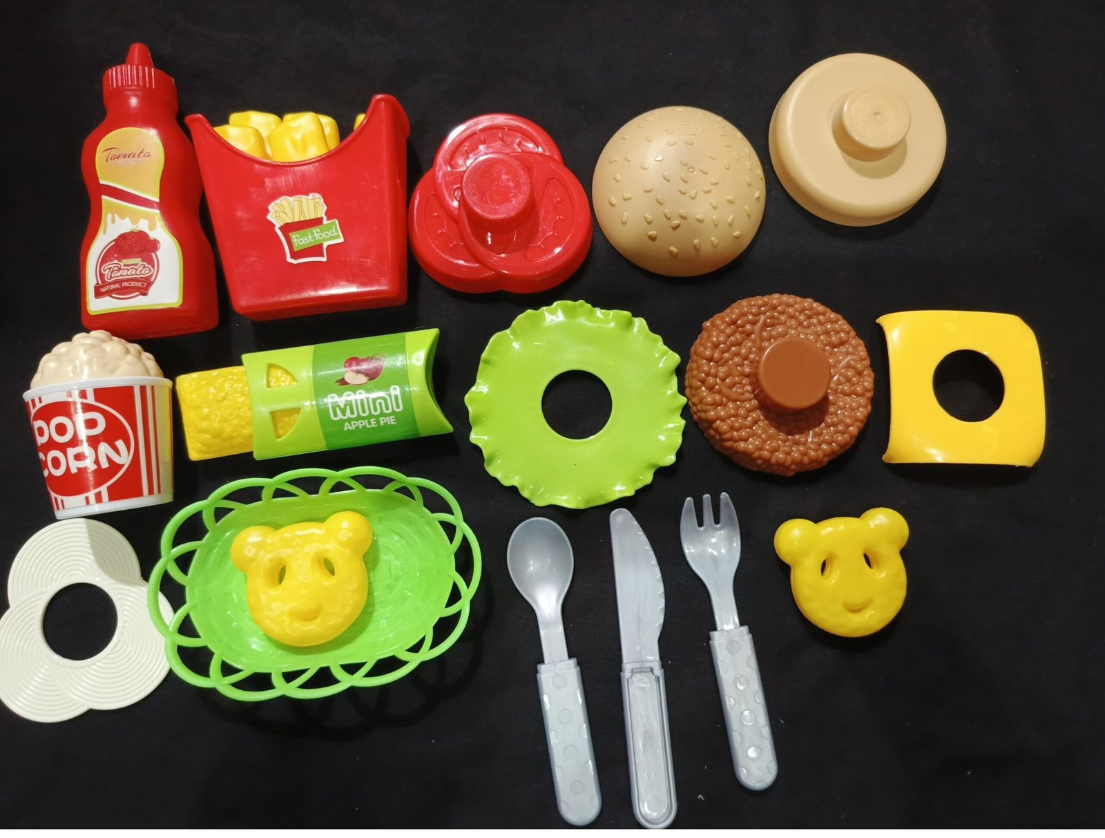 Product Title:Kids Fast Food Kitchen Toy Set – 24 Pcs Pretend Play Burger, Fries, Popcorn & More