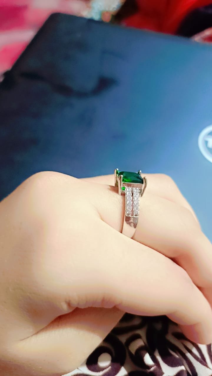 Emerald Cut Emerald and Diamond Engagement Ring - Image 6