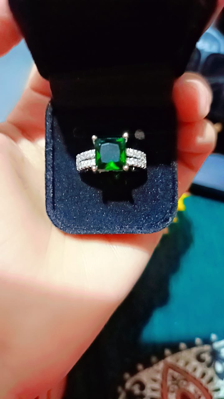 Emerald Cut Emerald and Diamond Engagement Ring - Image 5