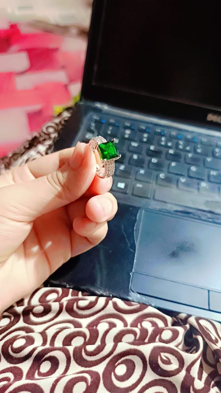 Emerald Cut Emerald and Diamond Engagement Ring - Image 7