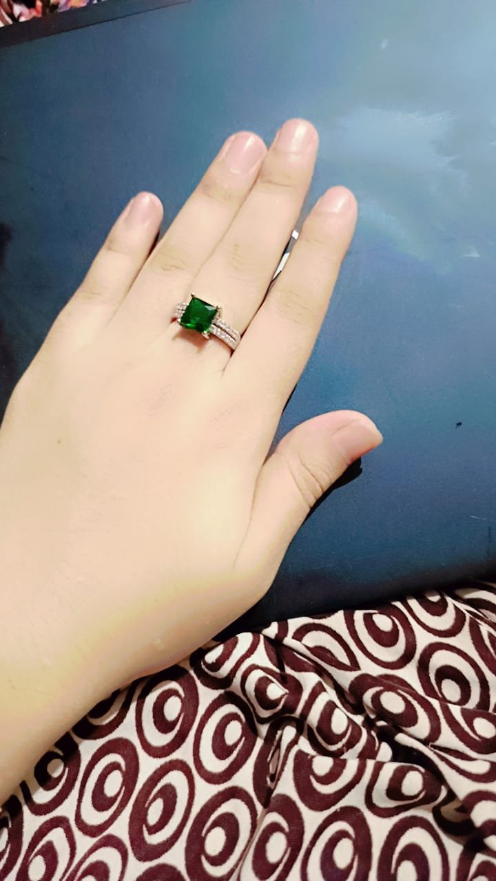 Emerald Cut Emerald and Diamond Engagement Ring - Image 4