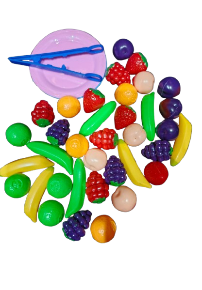 Kids Plastic Fruit Toy Set – 39+ Pcs Colorful Pretend Play Fruits with Tongs - Image 7