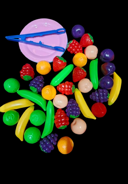 Kids Plastic Fruit Toy Set – 39+ Pcs Colorful Pretend Play Fruits with Tongs - Image 6