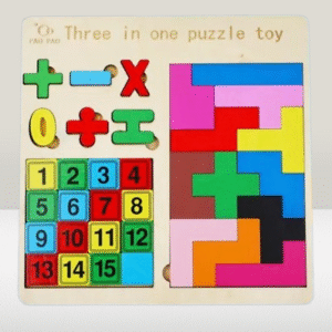 3-in-1 Wooden Puzzle Toy - Numbers, Shapes & Tangram