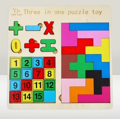 3-in-1 Wooden Puzzle Toy - Numbers, Shapes & Tangram