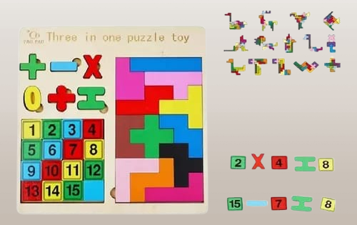 3-in-1 Wooden Puzzle Toy - Numbers, Shapes & Tangram - Image 3