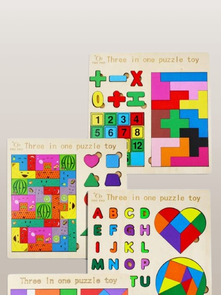 3-in-1 Wooden Puzzle Toy - Numbers, Shapes & Tangram - Image 4