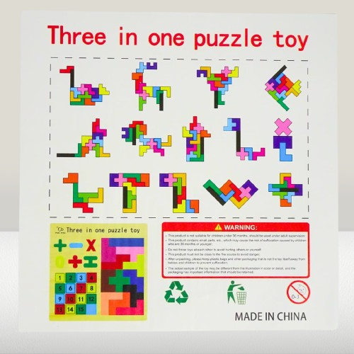 3-in-1 Wooden Puzzle Toy - Numbers, Shapes & Tangram - Image 5