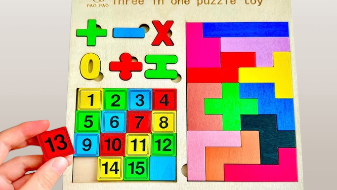 3-in-1 Wooden Puzzle Toy - Numbers, Shapes & Tangram - Image 6