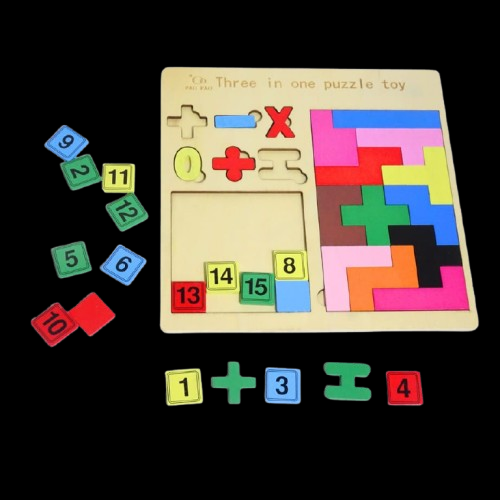 3-in-1 Wooden Puzzle Toy - Numbers, Shapes & Tangram - Image 7