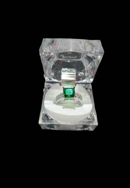 Emerald Cut Emerald and Diamond Engagement Ring - Image 3