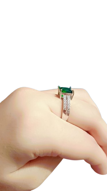 Emerald Cut Emerald and Diamond Engagement Ring - Image 2