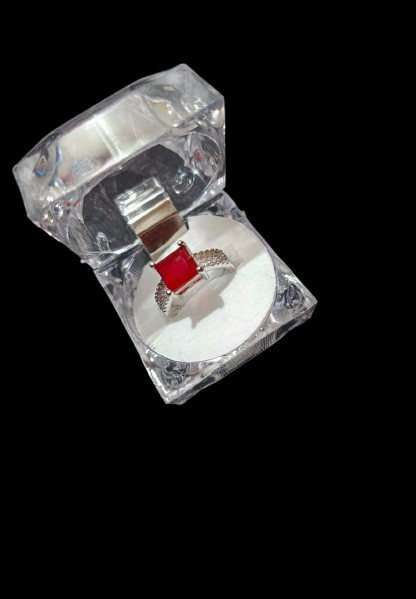 Elegant Square mehroon Stone Ring with ring box - Image 5