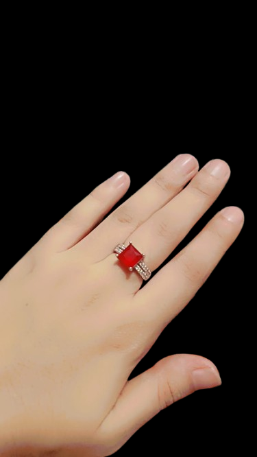 Elegant Square mehroon Stone Ring with ring box - Image 3