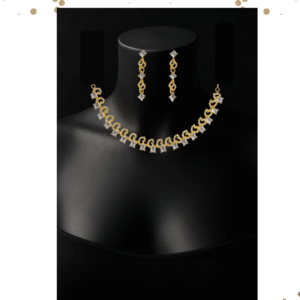 Gold color American Diamond cut Necklace Set or Delicate AD Necklace.