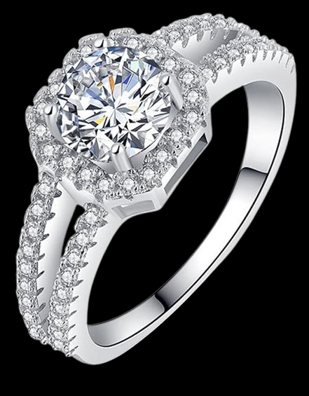 Elegant hk Diamond Engagement Ring in Sterling Silver ring box