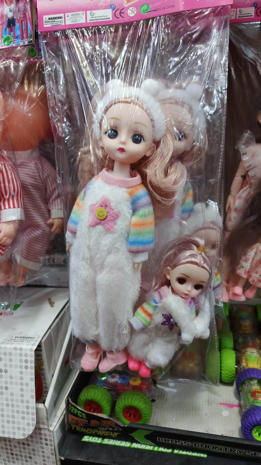 Cute fluffy doll with her baby, rainbow sleeves - Image 2
